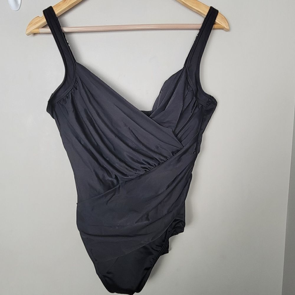 Miraclesuit Black V Neck Tummy Control One Piece Swimsuit 12